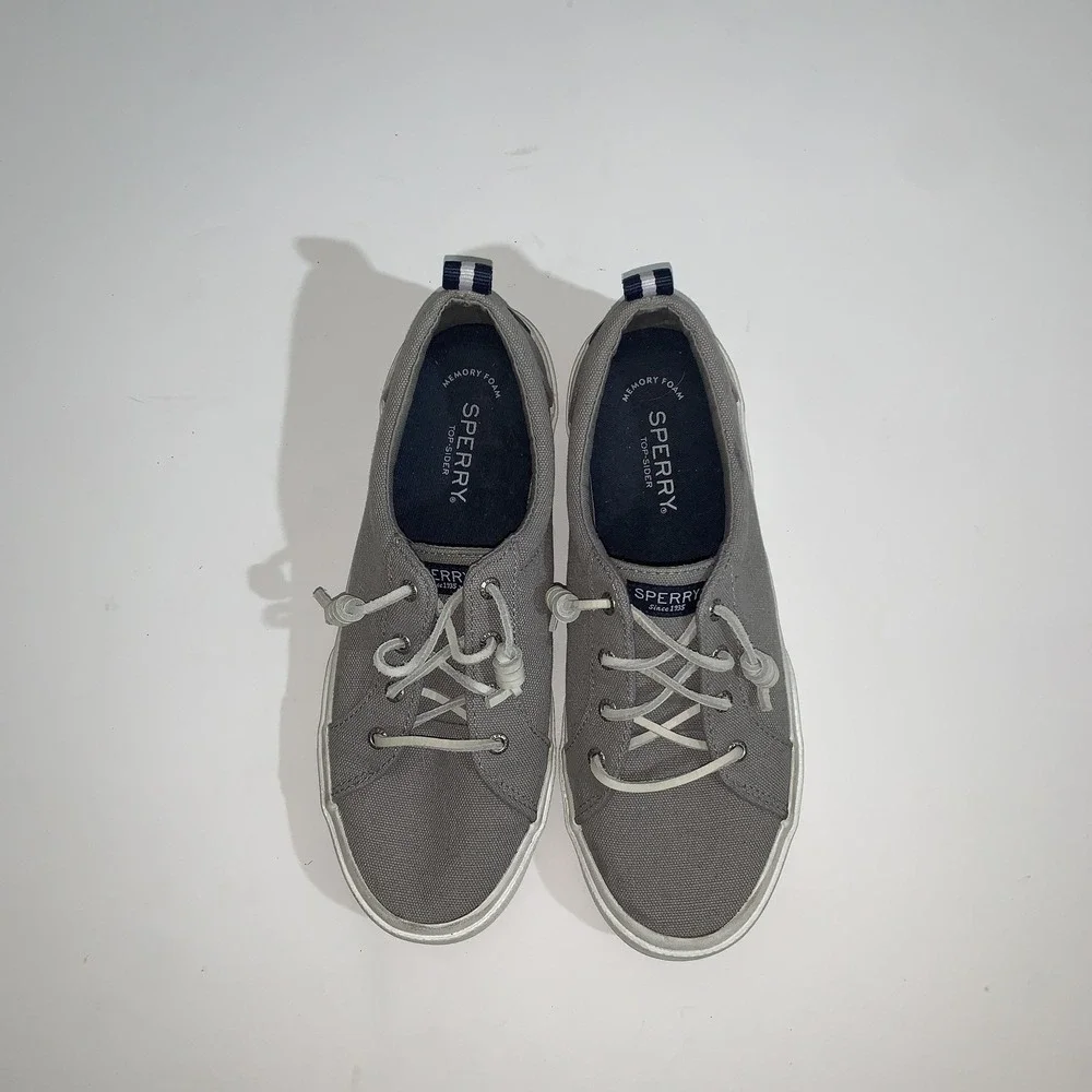 Sperry Boat Shoes Womens 8.5 Gray Canvas Pier Wave Sneaker STS85103